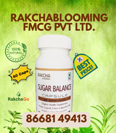 a white bottle with brown label | Sugar Balance Capsules 60 | RakchaBlooming