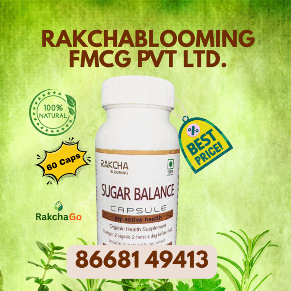 a white bottle with brown label | Sugar Balance Capsules 60 | RakchaBlooming